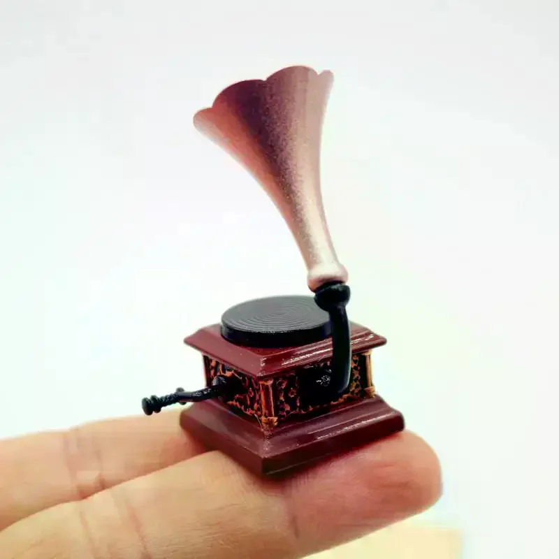 Van poppenhuis decor kinderen fantasiespel speelgoed ornamenten geschenken poppenhuis vintage fonograaf miniaturen model woonkamer accessoires