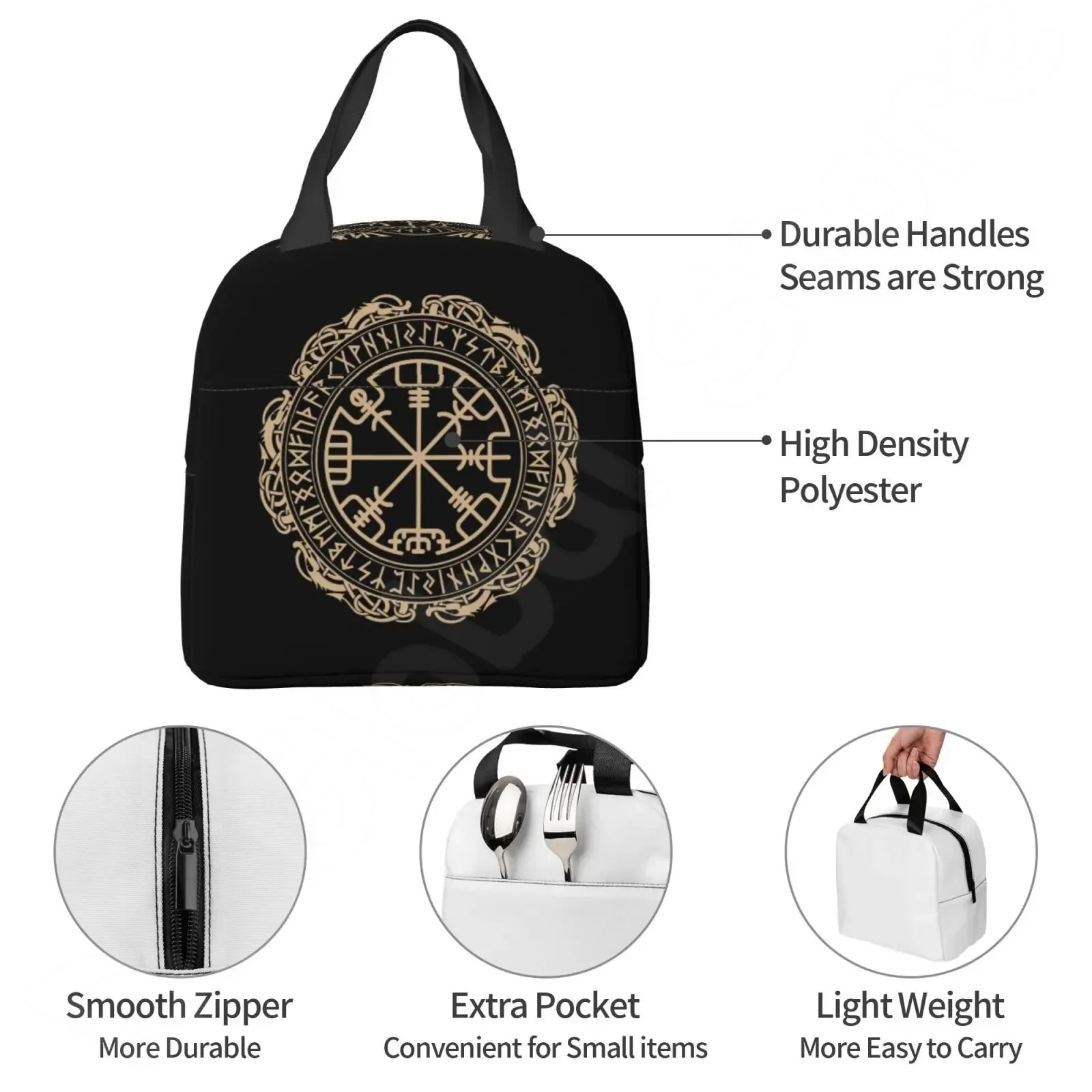 Viking Nordic Celtic Symbol Print Thermal Lunch Bags for Women Men Insulated Lunch Box Bento Bag for Beach School Work Office