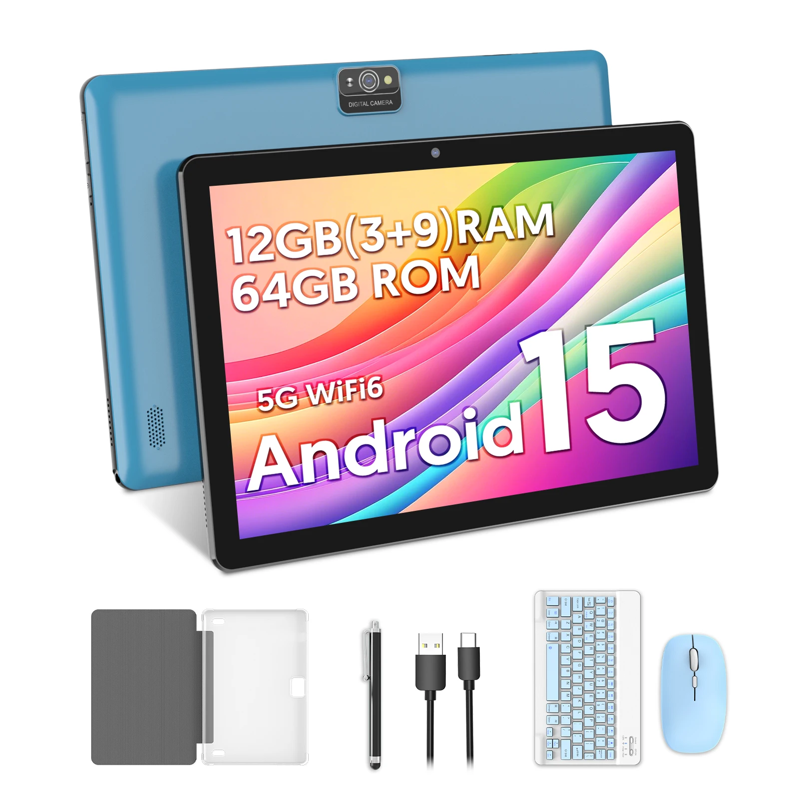 

BAKEN 10-inch Tablet, Android 15, Quad-core Processor, 64GB RAM, 1TB Expandable Memory, Dual Speakers, Keyboard and Mouse Set
