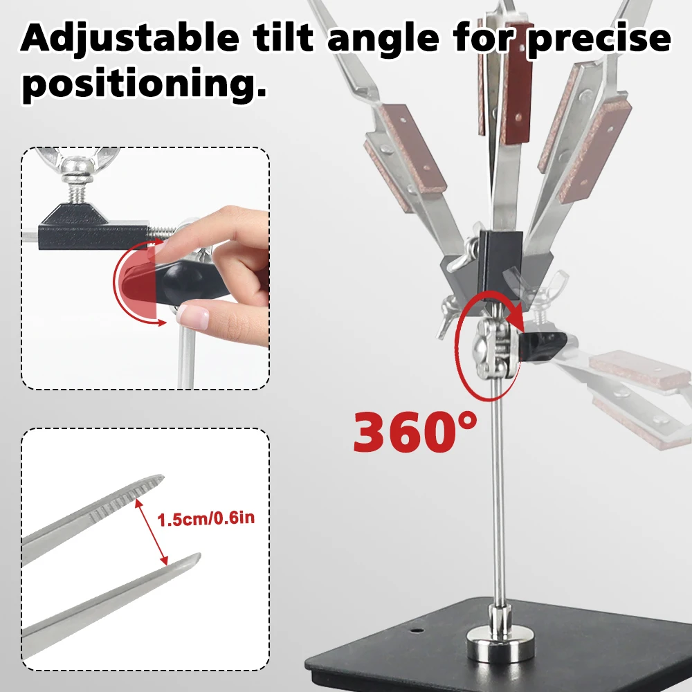 NEWACALOX Magnetic Soldering Third Hand Tweezers PCB Holder Cross Locking Jewelry Welding/Soldering Tweezers (Straight + Curved)