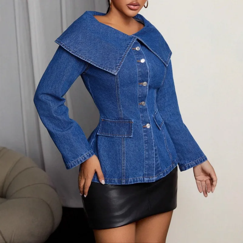 2025 autunno vintage colletto rovesciato donna denim top elegante festa moda donna casual slim donna camicia jeans top