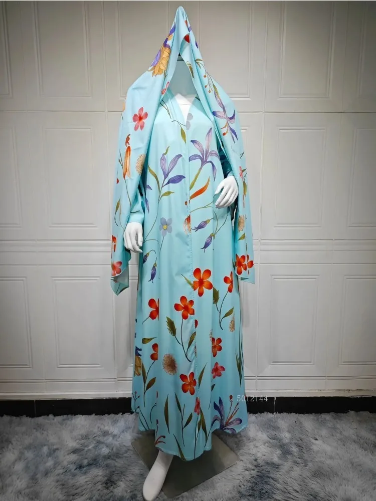 2026 nouveau moyen-orient dubaï Cardigan Abaya mode imprimé ouvert Abaya modeste extérieur femmes Robe avec foulard 2 pièces ensemble