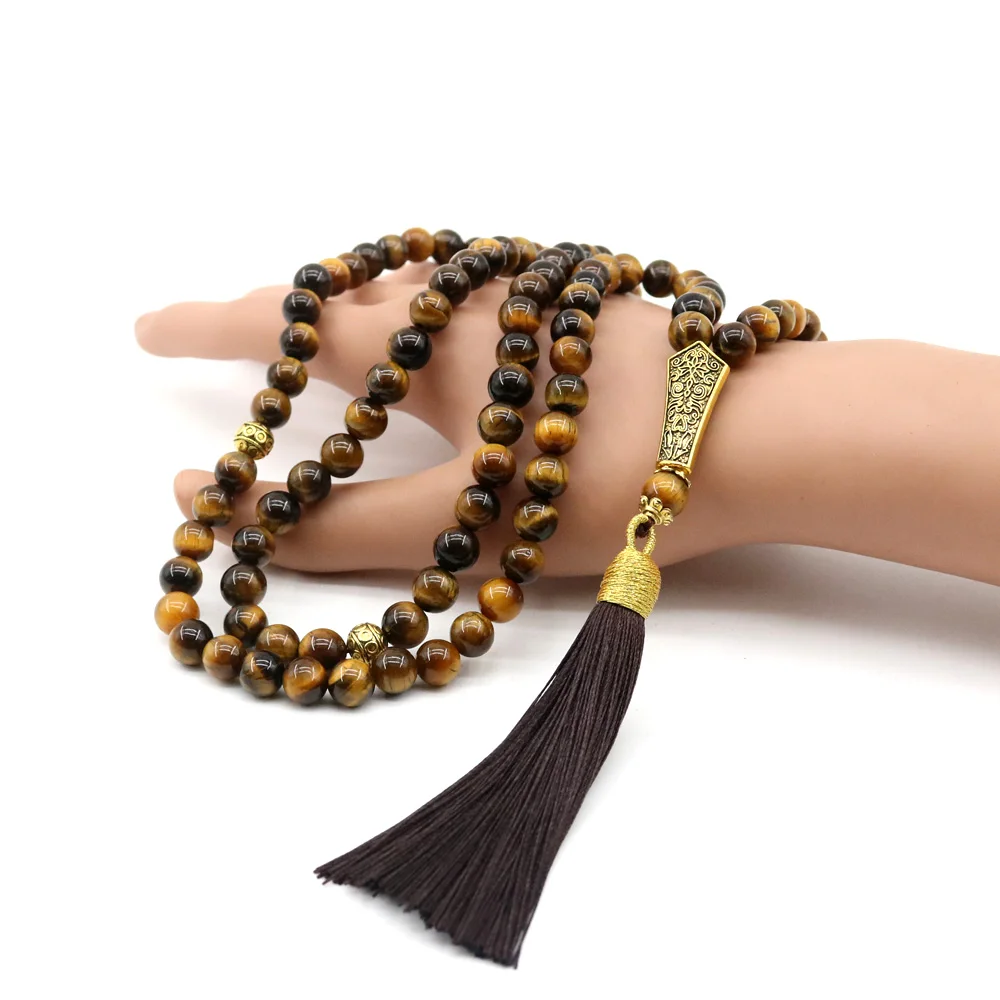 Arab 99 Tasbih 8 mm Beads  Natural Tiger Eye Tesbih Ramadan Bracelet Father's Gift Muslim Men's Gift Tesbih Prayer