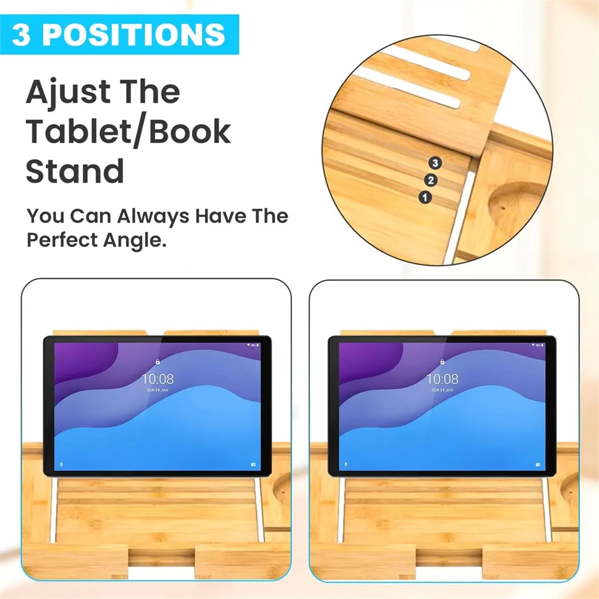(WSFS) Bamboo Bath Tray - Extendable Bathtub Shelf with Tablet/Phone Slot, Candle/Cup Holder, Bathroom Storage Rack, Bath Tray