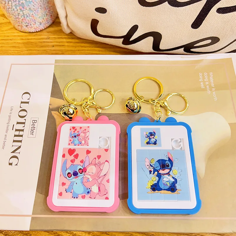 Disney Stitch Keychain Cartoon Handheld Jigsaw Puzzle Toy Keychain Student Backpack Pendant Trinket Key Chain Accessory Gift