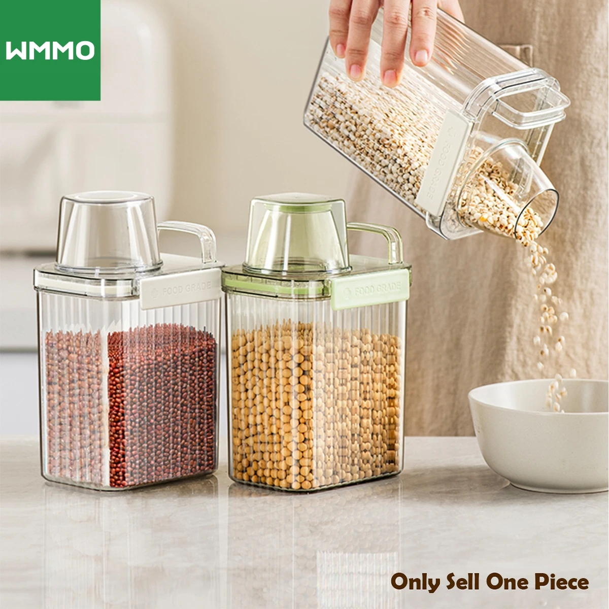 WMMO Large Capacity Cereal Containers Rice Dispenser Kitchen Food Storage Containers with Measure Cup MoistureProof Food Storage