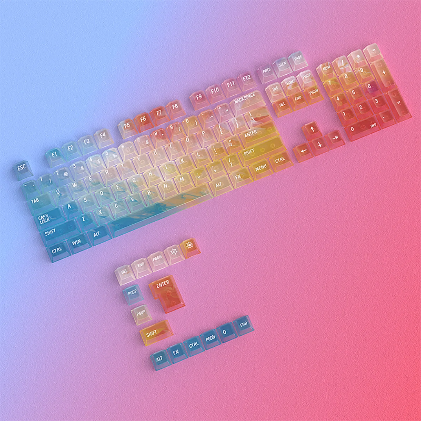 Colorful Mechanical Keyboard Keychain, Transparent Color Changing Keycap Set, PC, Customized, Cherry Cap, 119 Keys