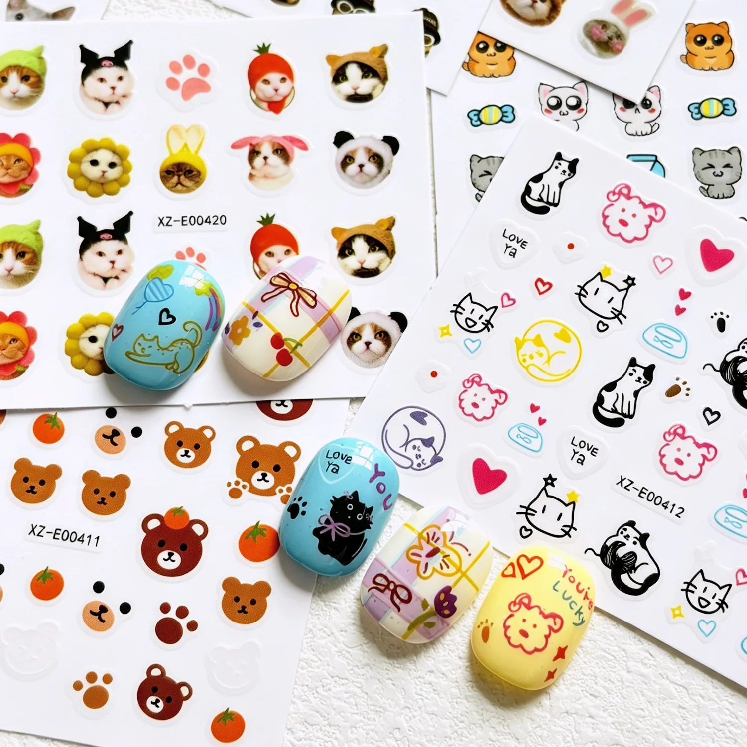 30 Stück Niedliche Hunde Katzen Tier Hasen 3D Cartoon Relief Selbstklebende Nagelkunst-Aufkleber Süße Welpen Kätzchen Stern Maniküre – Detail 6