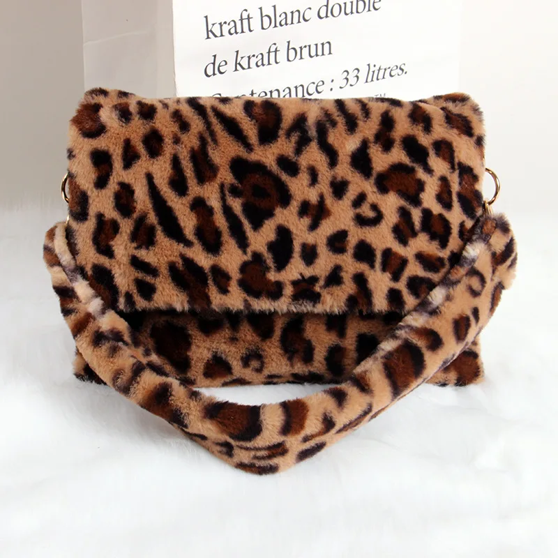 

Trendy Leopard Print Shoulder Crossbody Bag for Women Soft Fluffy Material Fixed Shoulder Straps Perfect for Party/Casual Outing