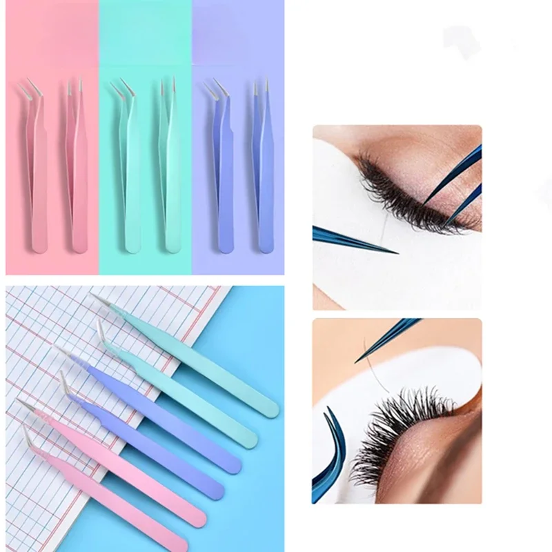 Stainless Straight Curved Tip Eyelash Extension Tweezers Stainless Tip Tweezers Pointed Tip Tweezers with Protective Cover