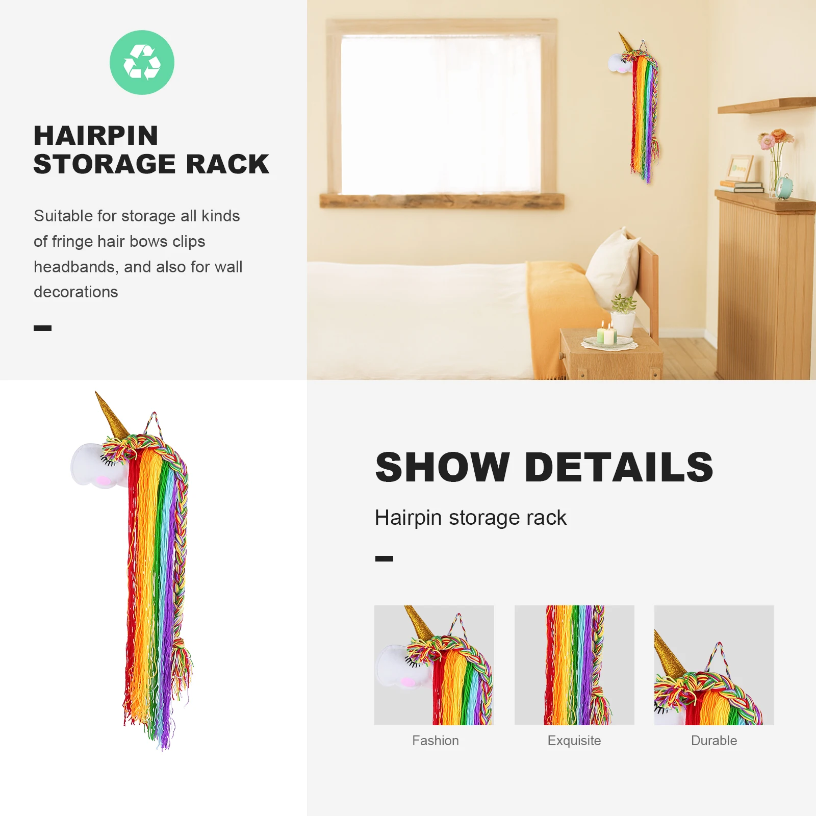 

1pc Hair Clip Accessories Storage Rack Felt Unicorn Barrette Organizer Wall Hanging Hairpin Headband HOLDER Fringe Clips Storage