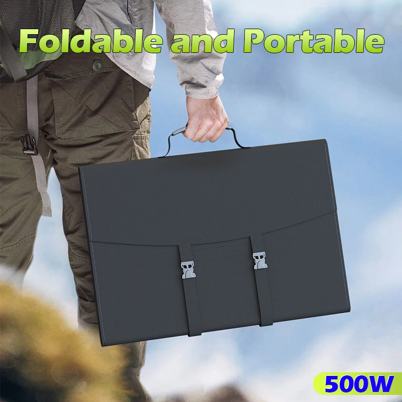 500W Solar Panel Portable Foldable High-power 3 Fold 12-24v Solar Cell Convenient for Carrying Suitable Outdoor Hiking  Camping