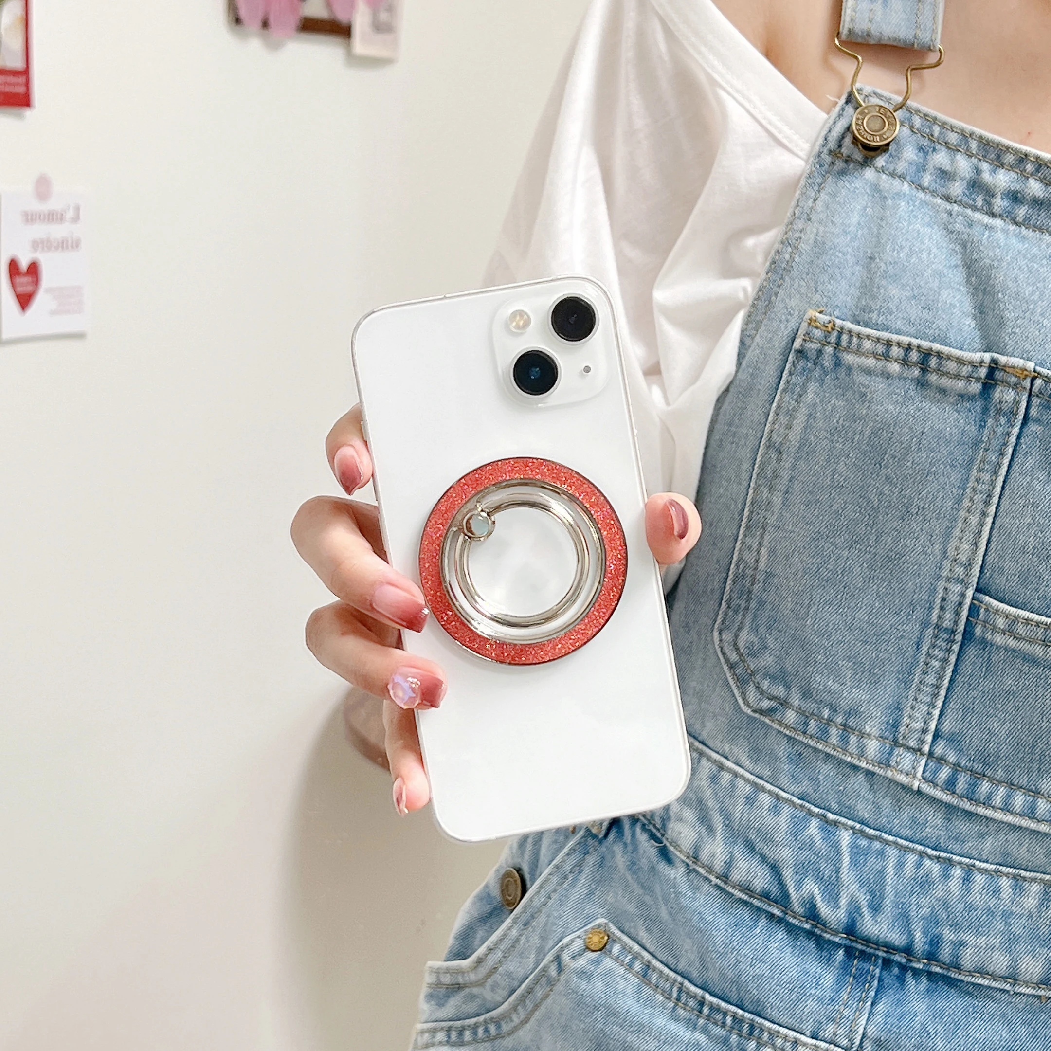 Magsafe metal glitter powder strong magnetic suction ring holder for mobile phone holder metal 360 ° rotating charging universal