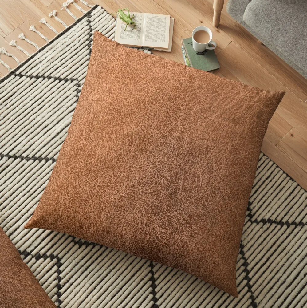 

Worn Brown Leather Look Floor Pillow Pillow Case Pillows Aesthetic Pillowcases