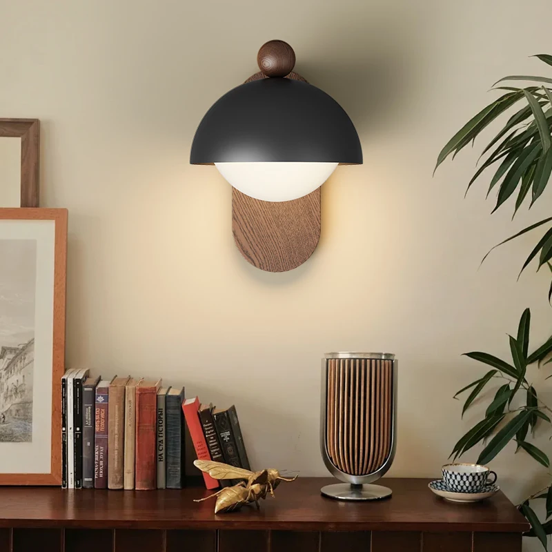 Modern Minimalist Wall Lamp Retro Log Style Bedroom Bed Background Wall Headlight White Black Living Room Study Aisle Lamp