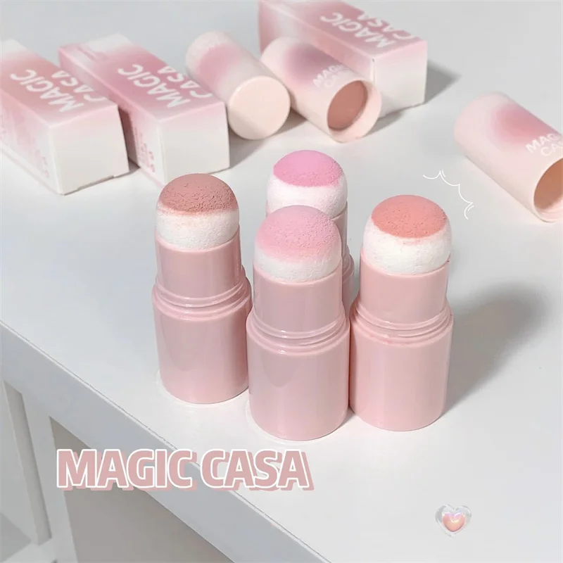 Blush Stick feminino com cabeça de esponja, contorno facial, impermeável, duradouro, brilho, bochecha, maquiagem coreana, fácil de usar