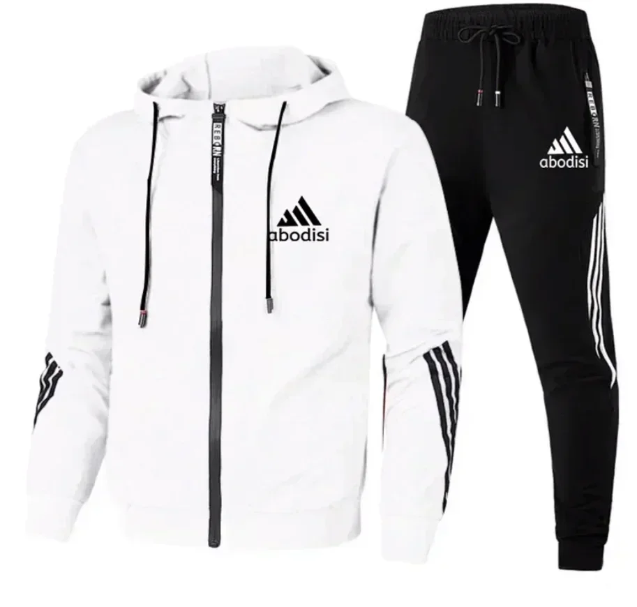 Roupa esportiva com capuz masculina com zíper, capuz e calça, moletom casual, esportes de corrida, terno fashion simplicity, primavera e outono, 2