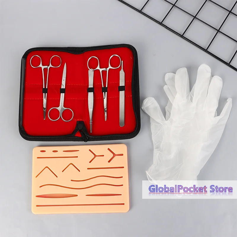 Model Kit Tool Set - ชุดฝึกหัดเย็บแผลสำหรับนักศึกษา พร้อมแผ่นจำลองผิวหนัง ชุดเครื่องมือฝึกอบรมการผ่าตัด อุปกรณ์การสอนทางการแพทย์ ชุดฝึกปฏิบัติ