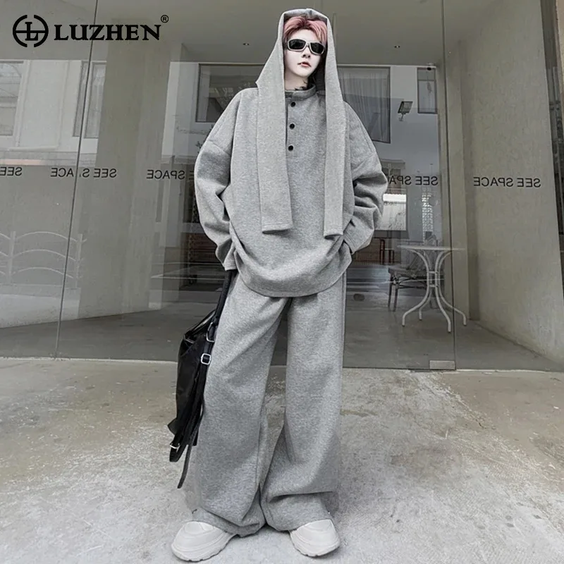 

LUZHEN свободный цвет 2025 однотонная весенняя шаль с капюшоном дизайнерская толстовка мужские высококачественные уличные мешковатые брюки комплекты из двух предметов JY5937