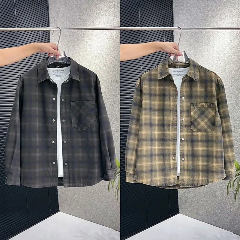 

Мужская джинсовая куртка в клетку на осень-зиму, свободного кроя, универсальная, в стиле ретро, модная, с эффектом высокого качества, молодежная, повседневная, из хлопковой ткани