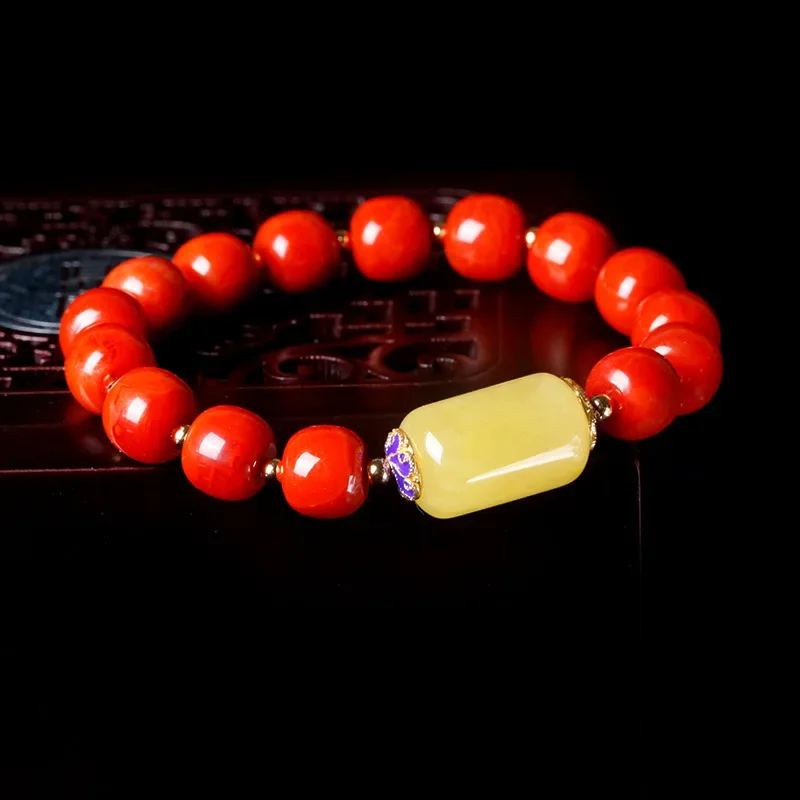 Natural full color south red agate handstring persimmon red handmade with beeswax abacus bead bucket bead women's bead string