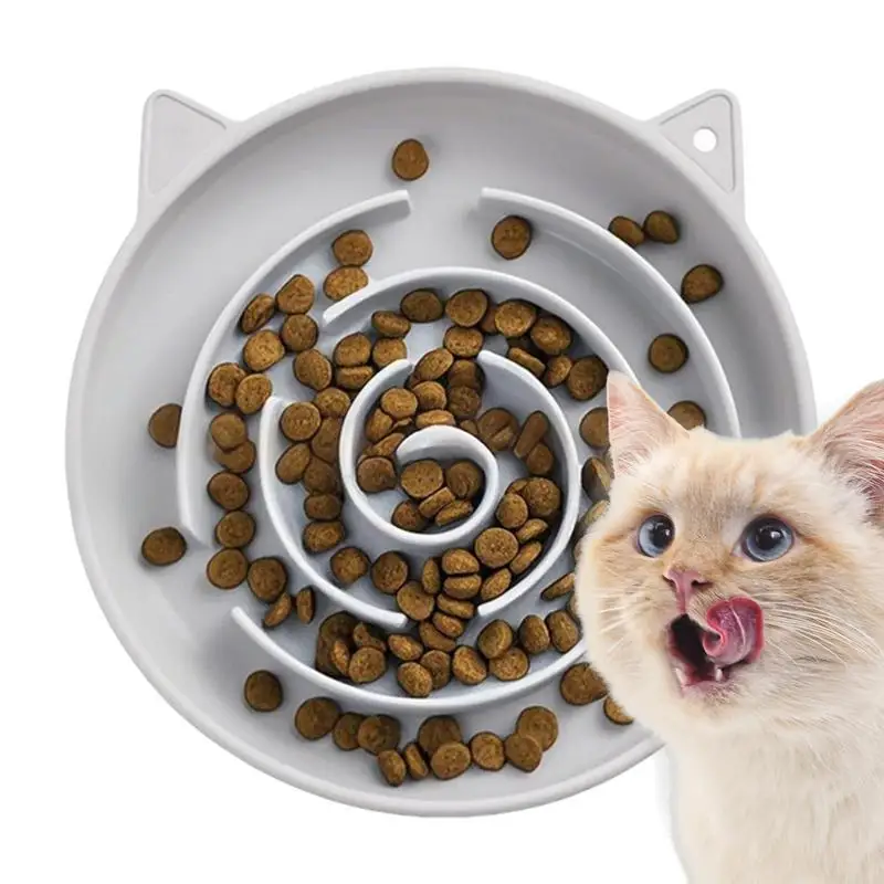 

Dry Food Slower Feeder Cat Bowl Spill-Proof Food Holder Maze Shape Non-Slip Dish for Balcony Bedroom Living Room Cat Slow Feeder