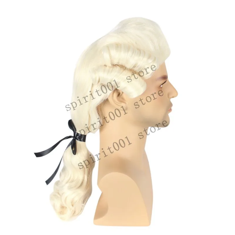 Advocaat Rechter Barokke Cosplay Krullend Pruik Grijs Wit Zwart Mannen Kostuum Pruiken Deluxe Historische Lange Synthetische Pruik Voor Halloween