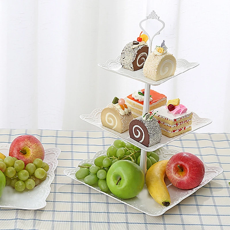 Three layer fruit plate dried fruit plate afternoon tea Dim sum tray dessert table cake rack