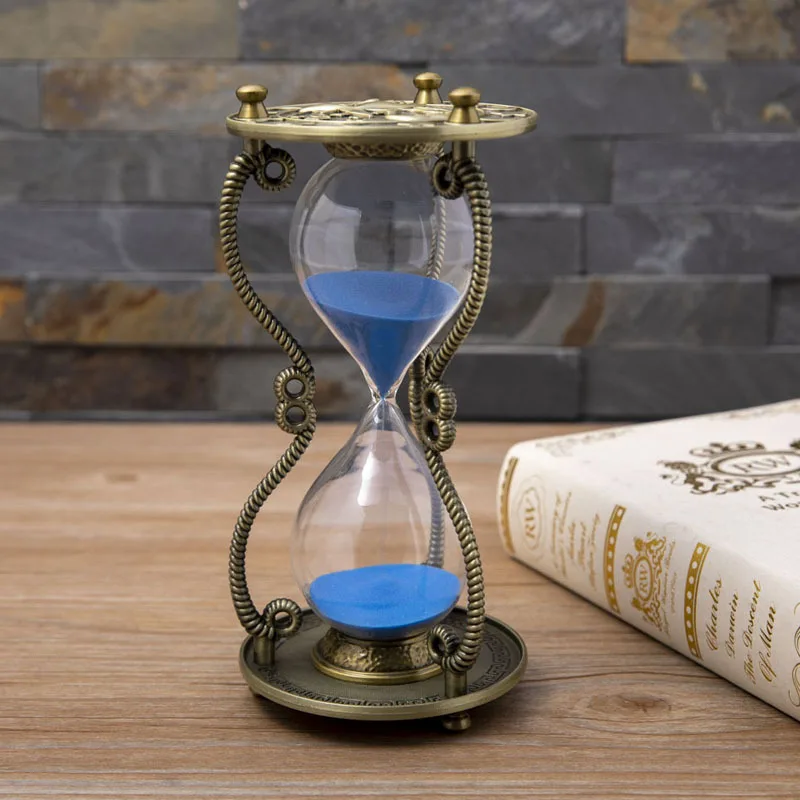 

Antique Sun and Moon Engraving Decorative Hourglass Sand Timer 30 Minute Vintage Metal Hourglass for Home Decor Birthday Gift