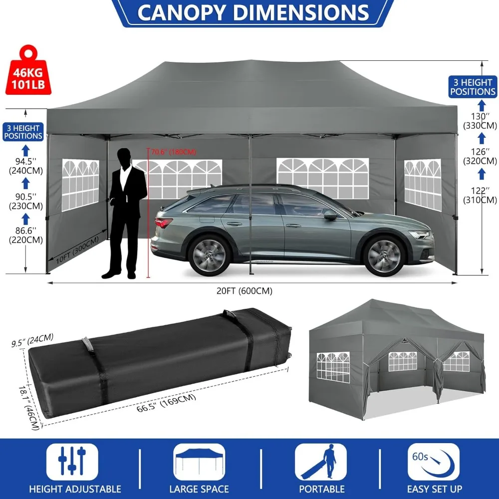 10x20 pop-up zware luifeltent met 6 zijwanden Commerciële heavy-duty tent UPF 50+ All-weather waterdichte buitenbruiloft