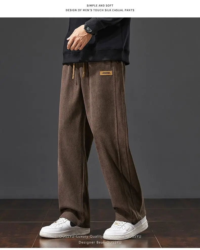 Herren-Cordhose für Herbst und Winter, locker geschnitten, gerade, mit Kordelzug, elastischem Bund, Streetwear-Mode, Baggy, lässige Hose, braun – Detail 8