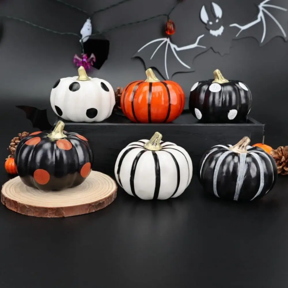 

Black White Orange Halloween Decorations Mini Stripe Artificial Pumpkins Foam Material Small Fancy Ornament Home Decor