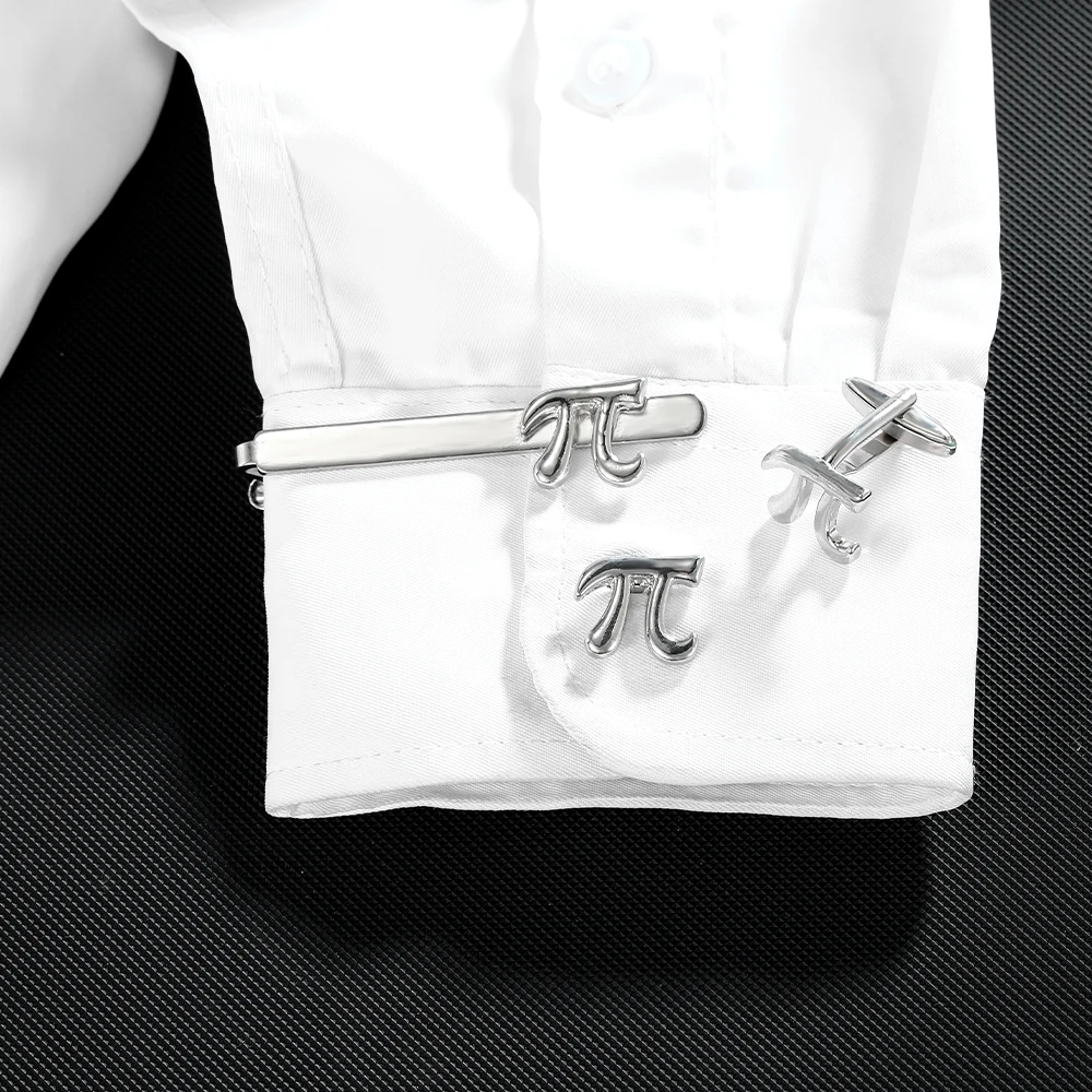 مضحك رجل بي رمز π على شكل أزرار أكمام وربطة عنق كليب مجموعة العودة إلى المدرسة موسم المعلمين يوم المجوهرات هدية #1