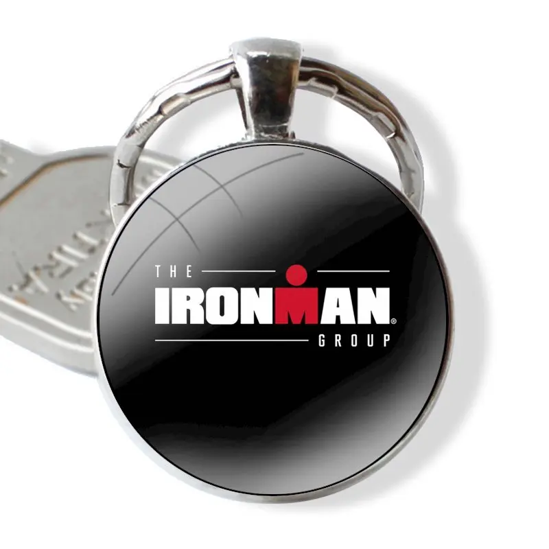 Fashion Decor Creative Cartoon Sports Triathlon Ironman Item Keychain Handmade Glass Cabochon Key Ring Holder Pendant Key Chains