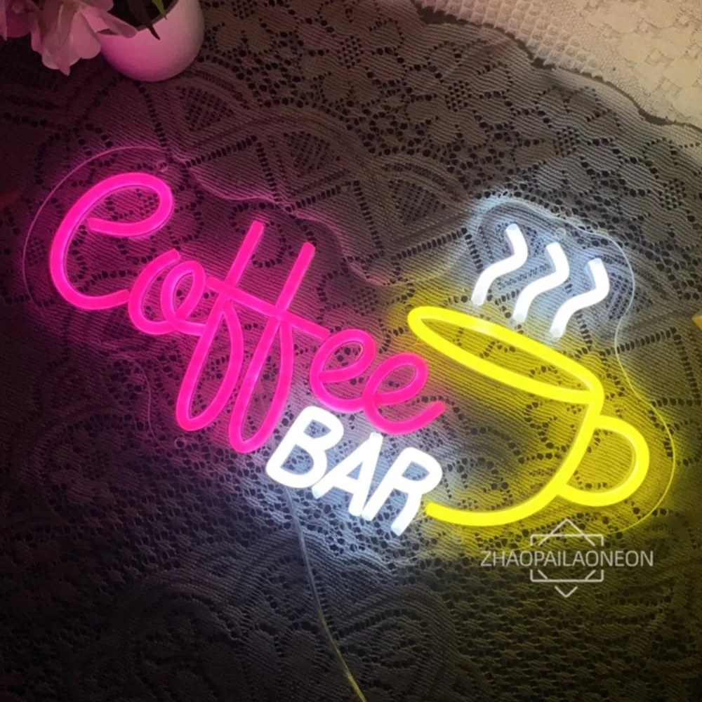 Imagem -01 - Sinal de Neon Personalizado Luz Led Café Bar Loja Casa Decoração de Arte da Parede Copo Restaurante Decoração Lâmpada de Tabuleta do Negócio sinal de neon personalizado luz led cafe bar loja casa decoracao de arte da parede copo restaurante decoracao lampada de tabuleta do negocio 01