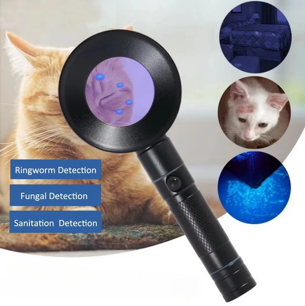 

7-ватная ручная светодиодная УФ-деревянная лампа для детектора червей кожи домашних животных с увеличением