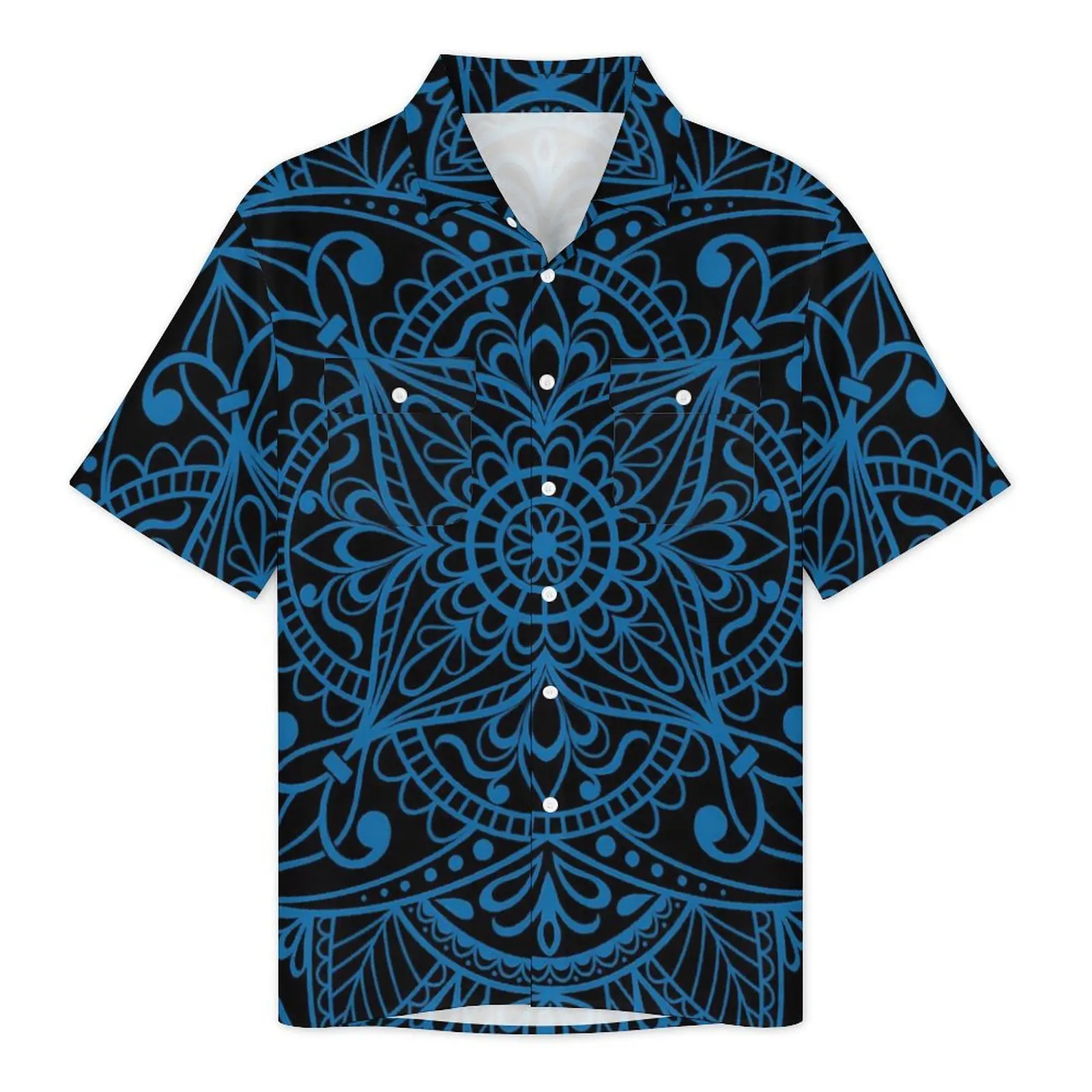 Blue Mandala Beach Shirt Abstract Floral Print Summer Casual Shirts Men Elegant Blouses Short Sleeve Y2K Funny Custom Clothing