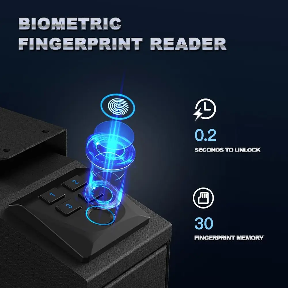 Fingerprint Access Biometric Pistol Safe for Quick Access in Nightstands, Desks, Bedside, and Vehicles