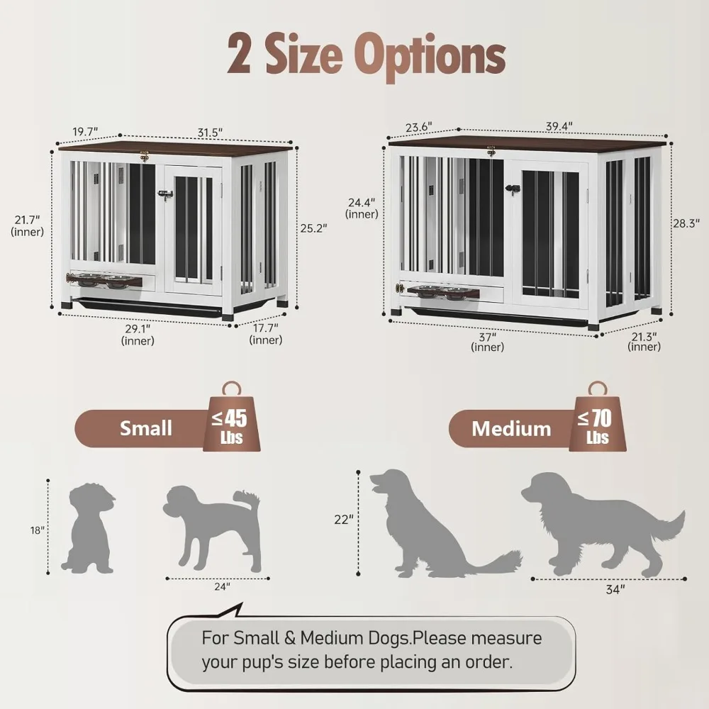بيت كلب خشبي داخلي مع صينية قابلة للإزالة و360 °   وحدة تغذية دوارة للكلاب المتوسطة والكبيرة - تصميم طاولة نهاية قوي #3