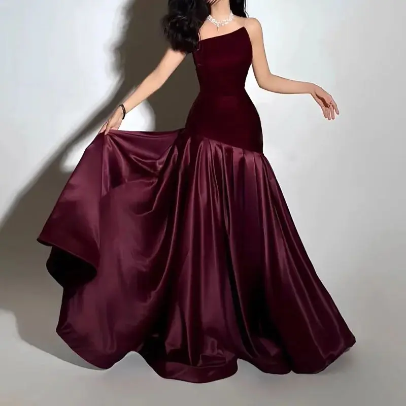 فساتين سهرة رسمية أنيقة من الساتان المخملي الأرجواني مخصصة حورية البحر العربية ذيل السمكة للحفلات الراقصة للنساء رداء حفلات رسمي 2025