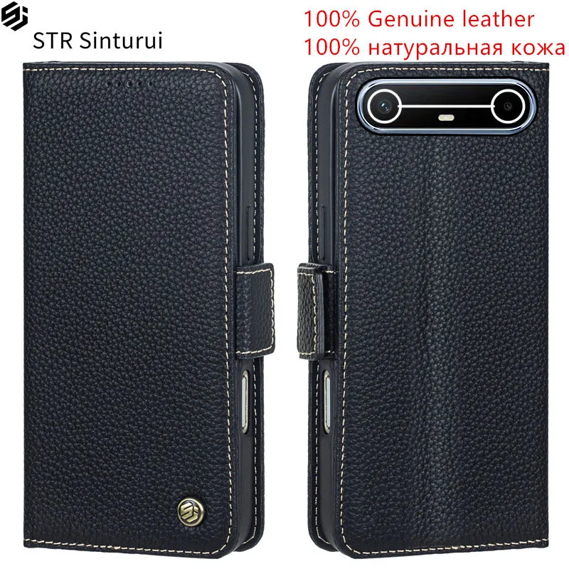 

STR 100% Genuine leather lychee grain card Slot Wallet Cover For Tecno Pova Slim 7 6 Pro Ultra Curve Flip shockproof phone Case