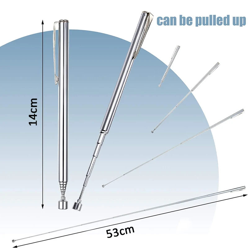 Pinzas magnéticas telescópicas, herramienta de recogida magnética con Clip de bolsillo, imán de recuperación telescópico para tornillos, tuercas,