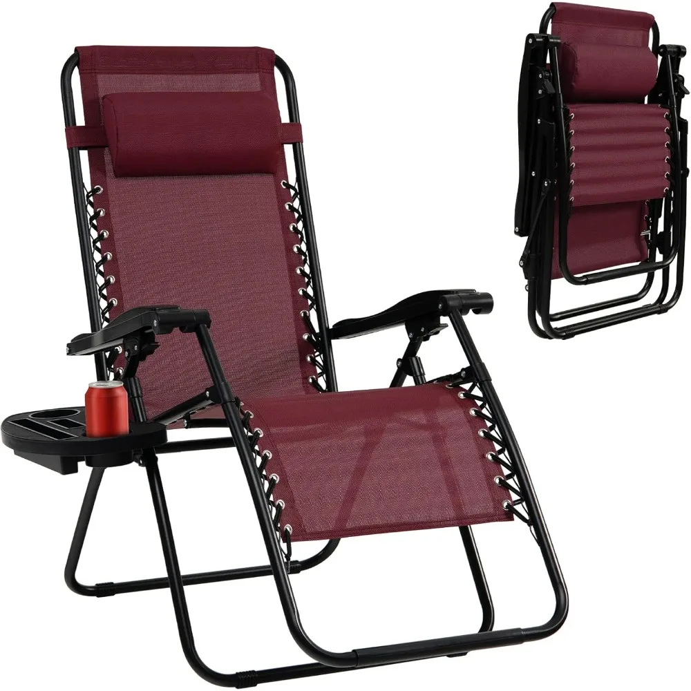 

Gravity Chair, Folding Patio Lounge Chair Adjustable Outdoor Recliner with Cup Holder, Wide Armrest for Patio Garden Poolside