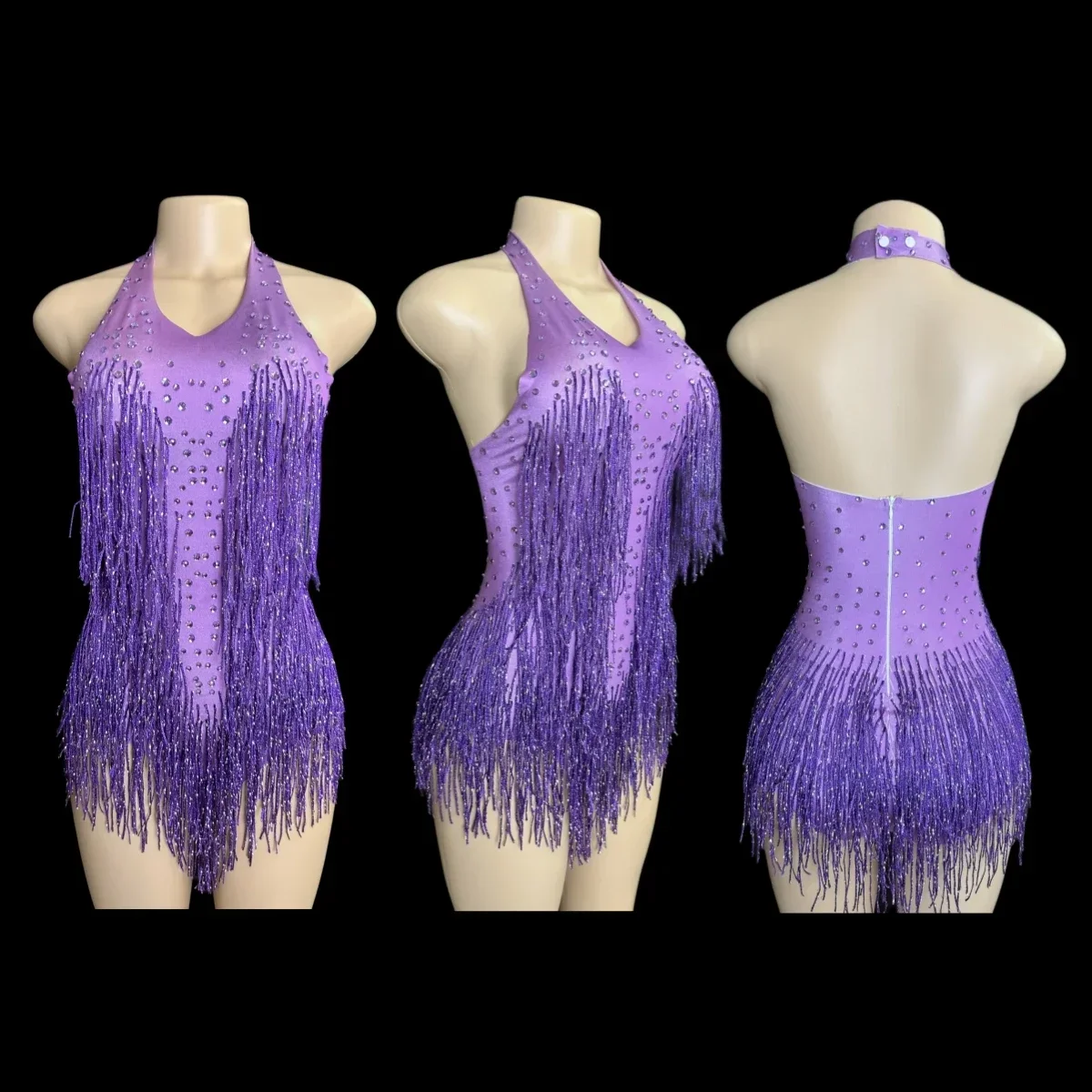 Sparkly Rhinestones Fringe Bodysuit WomenVightclub Party Dance Costume Stage Wear SexyTassel Leotard Performance Clothing