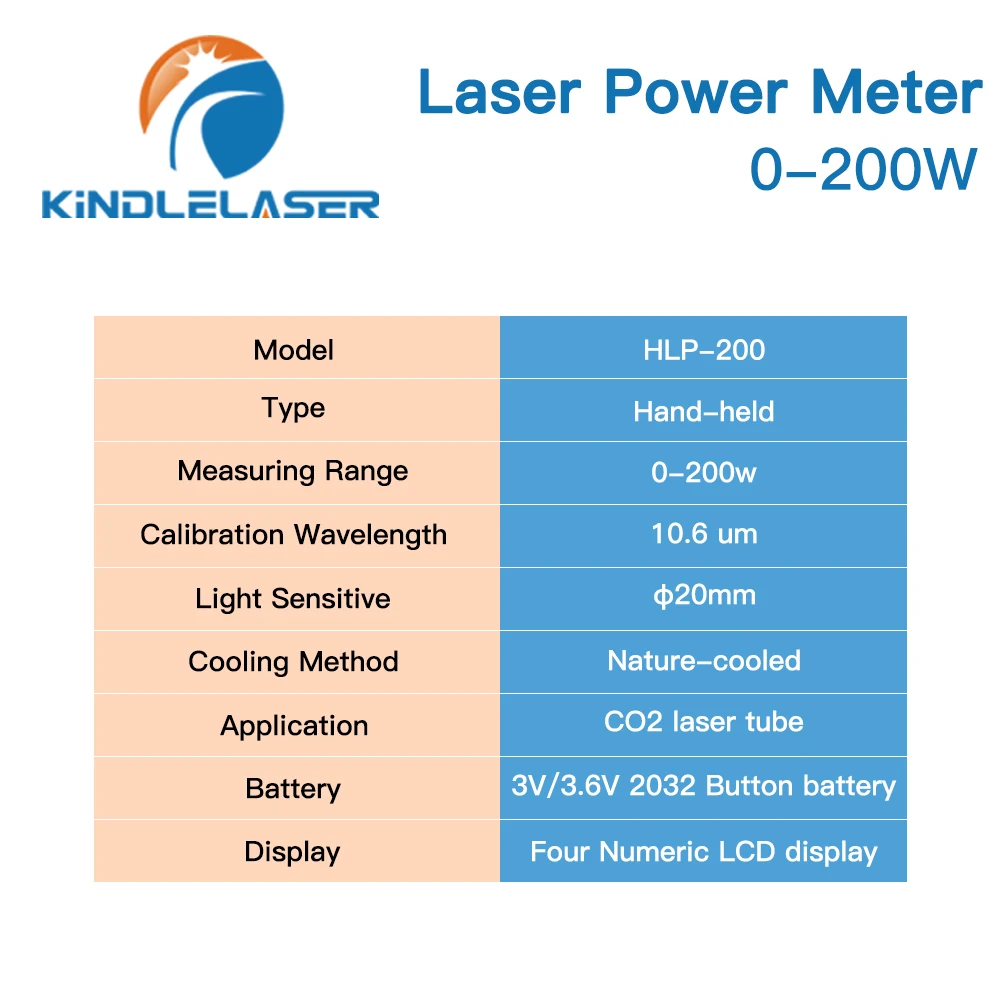 KINDLELASER Handheld CO2 Laser Tube Power Meter 0-200W HLP-200B For Laser Engraving and Cutting Machine Fast Shipping