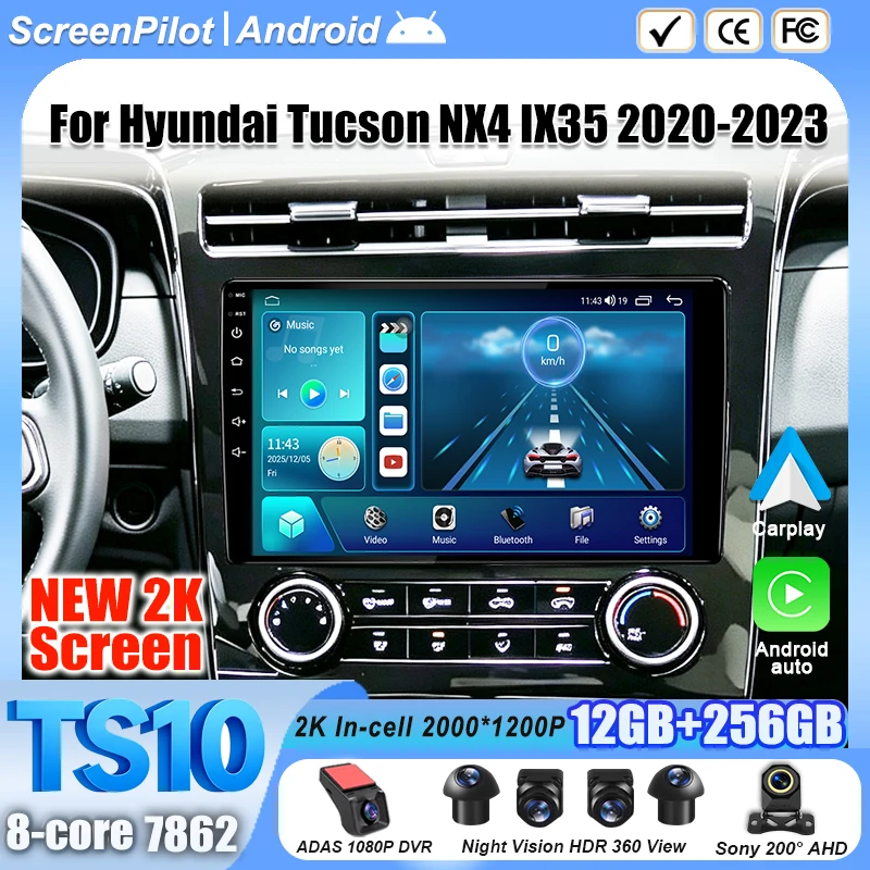 Android 16 For Hyundai Tucson NX4 IX35 2020 - 2023 Car Radio Stereo Head Unit Multimedia Video Player GPS Navigation 2K QLED RDS