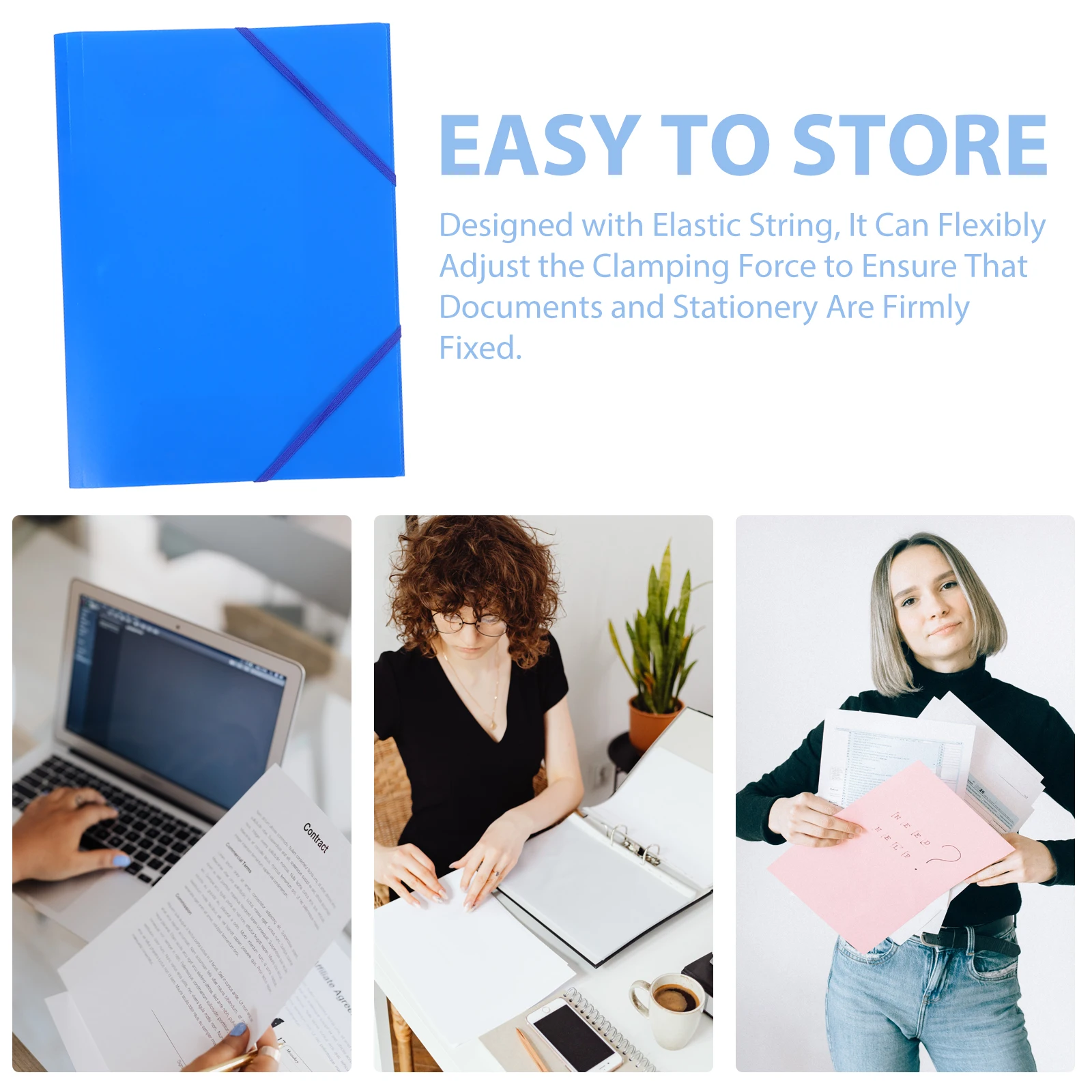 Cartella organizer per documenti pieghevole da 3 pezzi con fascia elastica Organizzatore di archiviazione di documenti importante per la scuola multifunzionale