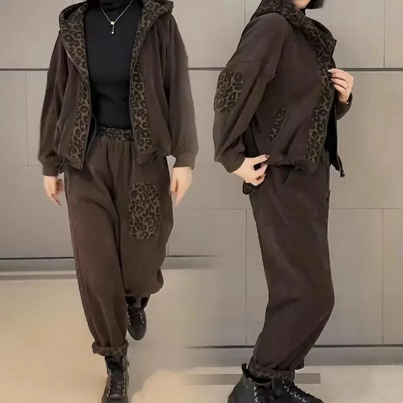 Women's 2023 Winter New Korean Loose Luxury Mom's 70s Women's Two Piece Fashion Harlan Pants Set Two Piece Fashion Commuter Set