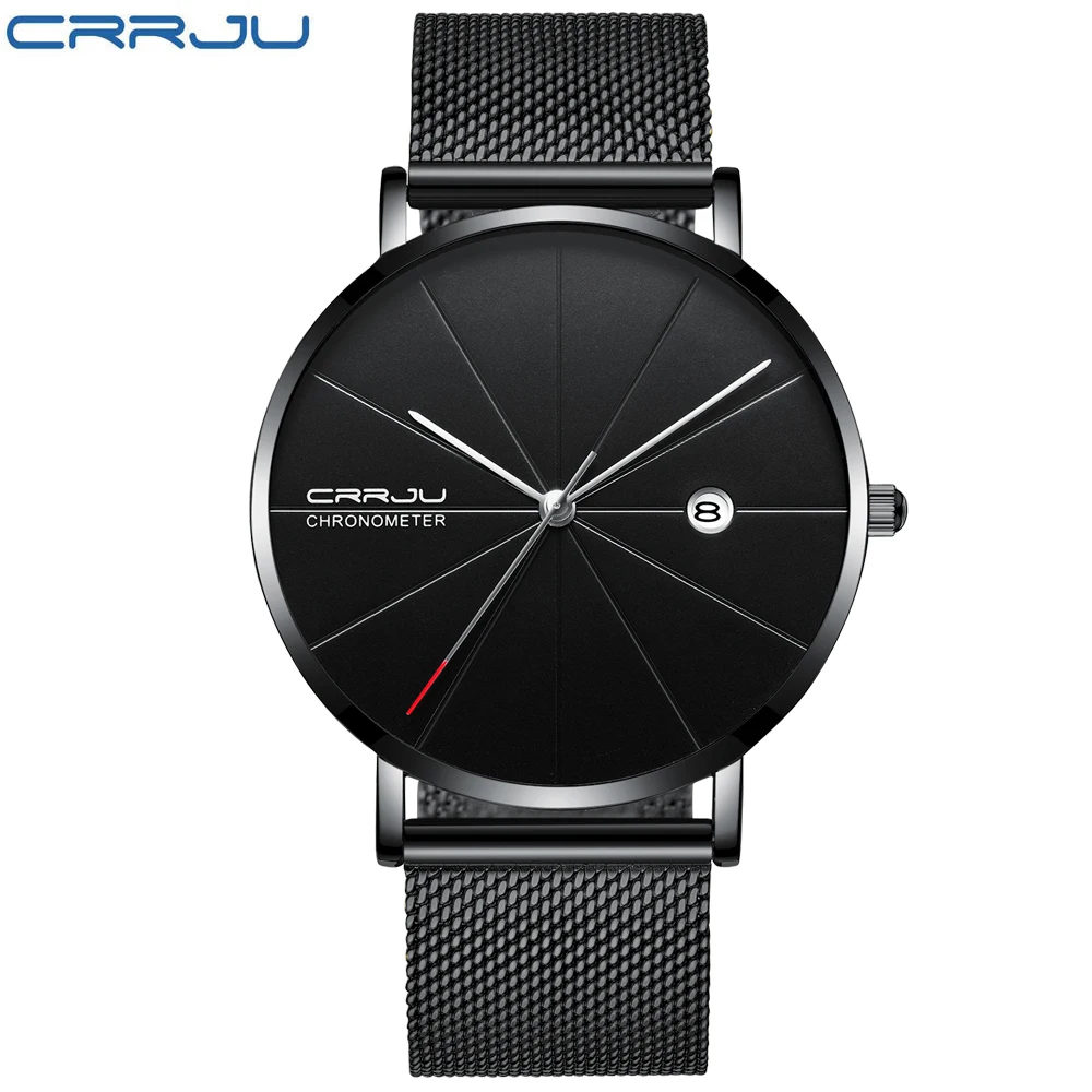 CRRJU Orologio da uomo Orologio da polso in acciaio a maglia ultra sottile con data Sport impermeabile Relogio Masculino