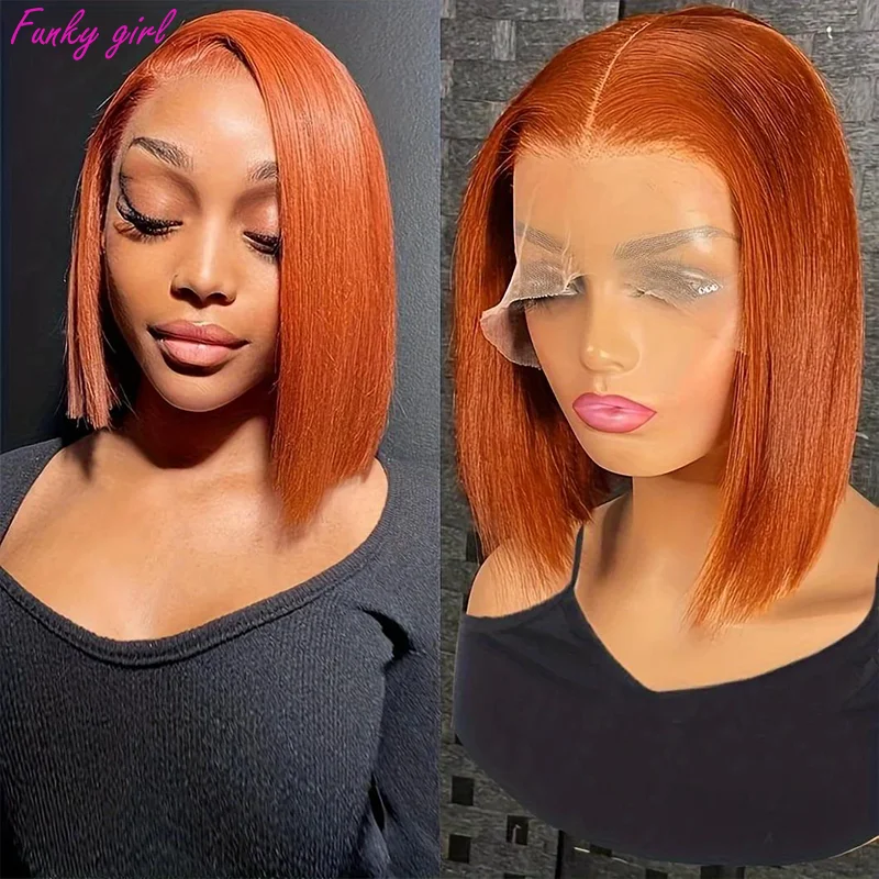 Ginger Lace Front Short Bob Wig Indian #350 Orange Straight T Part Lace Transparent Frontal Wigs Human Hair For Black Woman